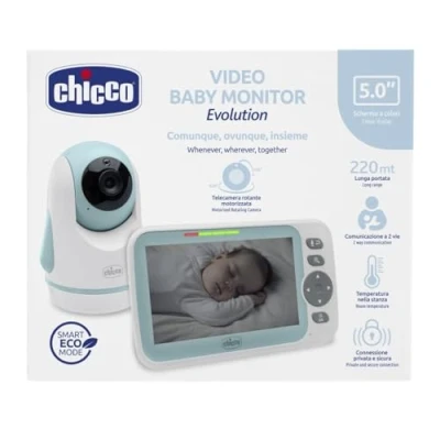 Abbildung von Chicco Video Babyphone Evolution , motorisierte, drehbare Kamera für Babys und Kinder mit 5&quot; Farbbildschirm, 220 m Reichweite, Nachtsicht, Thermometer, weißes Rauschen, Mikrofon Lautsprecher