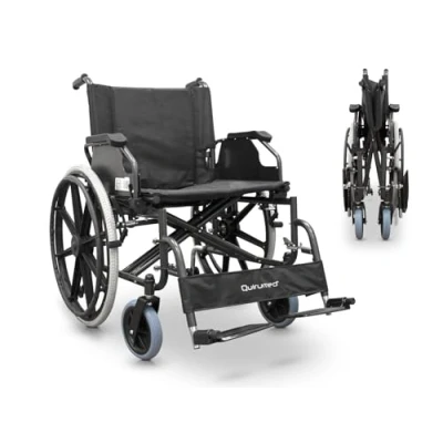 Abbildung von QUIRUMED Rollstuhl, SPEZIELLE BREITE 56 CM NÜTZLICH, zusammenklappbar, Stahl, abnehmbare Polsterung, breiter Sitz, leicht Armlehnen, für ältere Menschen, Behinderte