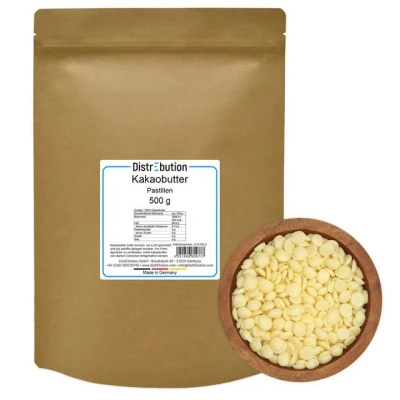 Abbildung von Kakaobutter 500 g Lebensmittelqualität Pastillen Cacao Butter
