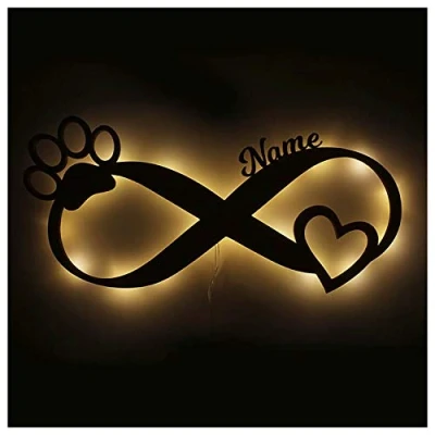 Abbildung von Namofactur Hunde Pfote LED Unendlich Andenken Geschenke für Hundebesitzer Hundeliebhaber Licht mit Personalisierung Geburtstag Geschenkideen