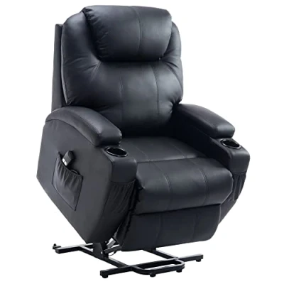 Abbildung von HOMCOM Sessel mit Aufstehhilfe Aufstehsessel Fernsehsessel Relaxsessel Verstellbarer Winkel Fernbedienung Kunstleder Schaumstoff Metallrahmen Schwarz 84 x 92 109 cm