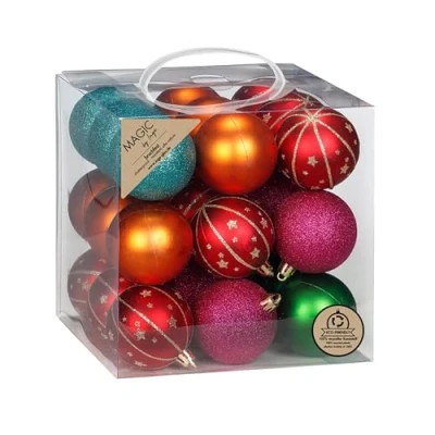 Abbildung von Inge glas Weihnachtskugeln Kunststoff 6cm 27er Set bruchsicher &amp; mit Glitzer Christbaumkugeln für Weihnachtsbaum Weihnachtsbaumkugeln Christbaumschmuck zu Weihnachten Mille Fiori