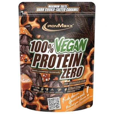 Abbildung von IronMaxx 100% Vegan Protein Zero Dark Cookie Salted Caramel 500g zuckerfreies und proteinreiches Eiweißpulver aus 4 Komponenten veganes Proteinpulver ohne Aspartam