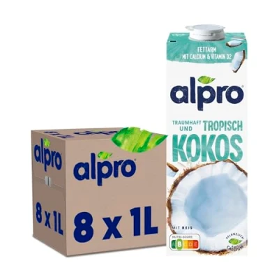 Abbildung von Alpro Kokosnussdrink mit Reis Vegan, milchfrei, glutenfrei Ohne Zuckerzusatz Von Natur aus laktosefrei Reich an Ballaststoffen, Calcium und Vitaminen 8 x 1L Haltbar
