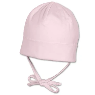 Abbildung von Sterntaler OCS Beanie uni Baby Mütze aus Singlejersey (Bio) Mädchen Kopfbedeckung mit Umschlag und Ohrenklappen Kinder Übergangsmütze zum Binden ab Geburt, rosa, Größe 39
