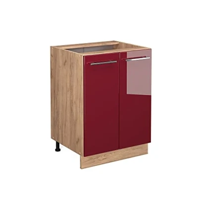 Abbildung von Vicco Küchenunterschrank Fame Line, Bordeaux Hochglanz/Goldkraft Eiche, 60 cm ohne Arbeitsplatte