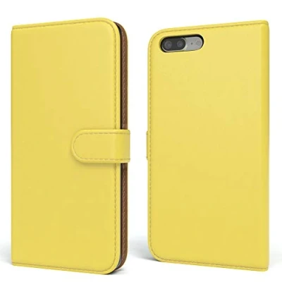 Abbildung von EAZY CASE Tasche kompatibel mit iPhone 7 Plus / 8 Schutzhülle Standfunktion Klapphülle im Bookstyle, Handytasche Handyhülle Flip Cover Magnetverschluss und Kartenfach, Kunstleder, Gelb