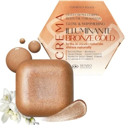 Abbildung von Senso Naturale Erhellendes Körperöl Solide Bronze Gold, Shimmer Glitter Körperbräunungscreme Pflegende, Feuchtigkeitscreme mit Neroli Duft, Vitamin E, Sheabutter, 100% Natürlich Vegan