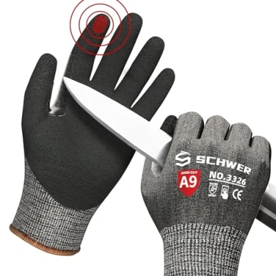 Abbildung von Schwer Schnittschutzhandschuhe LEVEL A9/F,erfüllt die höchsten US amerikanischen und europäischen Normen für extremer Schnittschutz,PFAS frei,langlebig,Rutschfest, haltbar, Touchscreen,schwarz,XL