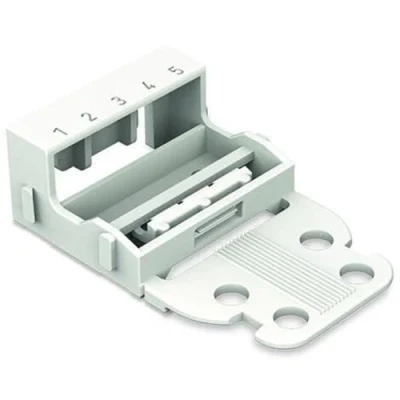 Abbildung von WAGO Befestigungsadapter 221 505 für 5 Leiter Klemmen, 4 mm², 10 Stück, Schraubbefestigung Verbindungsklemmen, geeignet stehende und liegende Montierung, weiß
