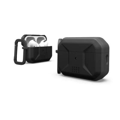 Abbildung von URBAN ARMOR GEAR Civilian Case für Apple AirPods Pro 2022 Hülle [Wireless Charging kompatibel/Status LED sichtbar, Lightning Anschluss Abdeckung, Abnehmbarer Karabinerhaken] schwarz