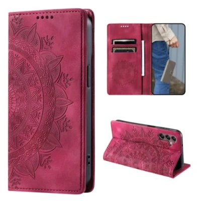 Abbildung von CoverKingz Handyhülle für Samsung Galaxy A15 Handytasche mit Kartenfach Schutzhülle Cover Handy Hülle klappbar Motiv Mandala Rot