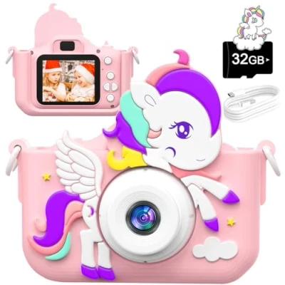 Abbildung von KinderKamera, Kidizoom Kamera,1080P 2,0’’ Bildschirm Kamera Kinder mit 32GB Karte Selfie Digitalkamera Fotoapparat Geschenk für 3 12 Jahre Jungen und Mädchen Weihnachten Spielzeug (Rosa)