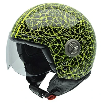 Abbildung von NZI Zeta Graphics Motorradhelm, Schwarz und fluoreszierende Grüne Kreise, XS