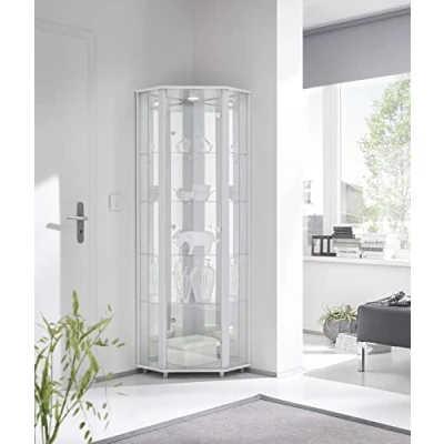Abbildung von möbelando Eckvitrine Vitrinenschrank Glasvitrine Vitrine Berlin I Weiß
