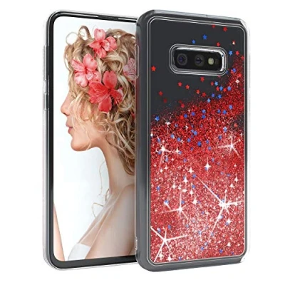 Abbildung von EAZY CASE Hülle kompatibel mit Samsung Galaxy S10e Schutzhülle Flüssig Glitzer, Handyhülle, Schutzhülle, Back Cover Glitter Flüssigkeit, TPU/Silikon, Transparent/Durchsichtig, Rot