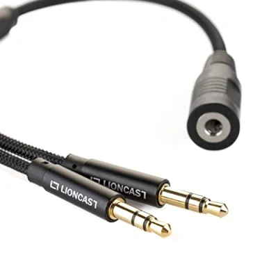 Abbildung von Lioncast Headset Mikrofon Y Adapter, Gaming Splitter, Kopfhörer 3.5 Klinkenkabel Adapter Audio Splitter mit Separater und Stecker kompatibel PC, 20cm