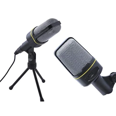 Abbildung von auvisio Microfon: Profi Kondensator Studio Mikrofon mit Stativ, 3,5 mm Klinkenstecker (Microphon, Mikrophone, Notebook Tisch)