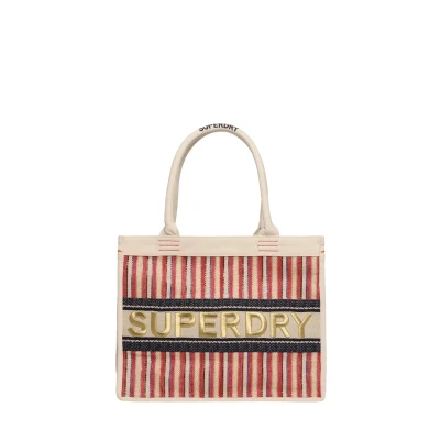 Abbildung von Superdry Damen Luxuriöse Tragetasche mit Stickerei Ecru Rot 1SIZE
