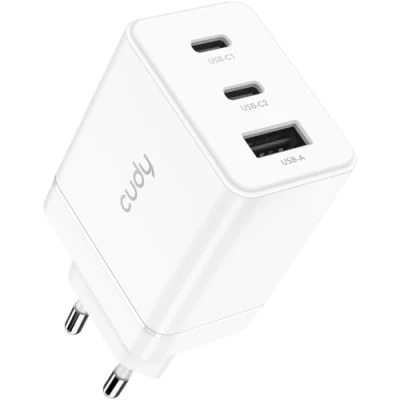 Abbildung von Cudy USB C Ladegerät, 67 W, 3 Anschlüsse, 2 Typ C, 1 A Stecker, Schnellladung, QC/PD 3.0 Wandadapter Für iPhone, iPad, Samsung, Xiaomi, Oneplus, Sony Usw, CH67
