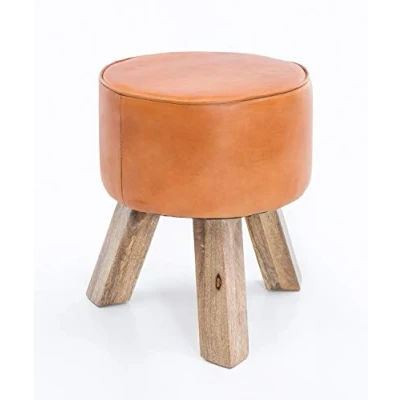 Abbildung von FineBuy Design Sitzhocker FB45553 Holz 37x45x37 cm Modern Fußhocker Rund, Turnbock Lederhocker Holzbeine, Hocker Massivholz mit Leder, Kleiner Gepolstert, Holzhocker Echtleder Braun