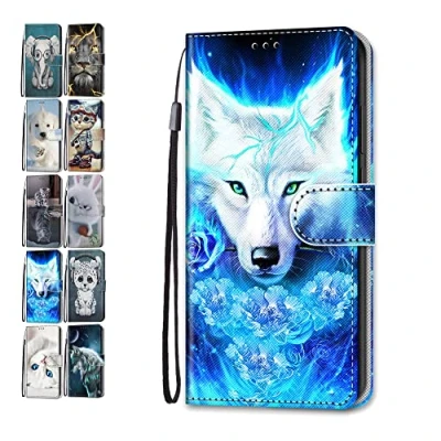 Abbildung von Hülle für Samsung Galaxy S7 Leder Tasche Flip Case Mädchen Jungs Muster Design Etui Schutzhülle Cover Handyhülle Rosen Wolf