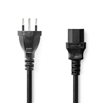 Abbildung von NEDIS Stromkabel CH Typ 12 IEC 320 C13 gerade Vernickelt 2.00 m rund PVC Schwarz Plastikbeutel