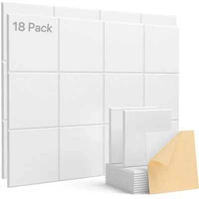 Abbildung von Akustikplatten selbstklebend 18 Stück schalldämmung schallschutz Wand Hohe Dichte Polyester Akustikpaneele Abgeschrägtes Kantendesign Weiß für Decken Holz &amp; Tür 30x30x0.9cm