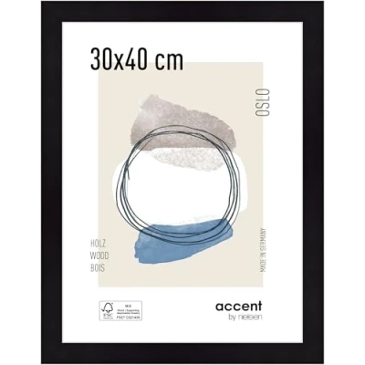 Abbildung von accent by nielsen Bilderrahmen, 30 x 40 cm, Holz, Schwarz, Fotorahmen zum Aufhängen im Hoch &amp; Querformat, Echtglas, Oslo