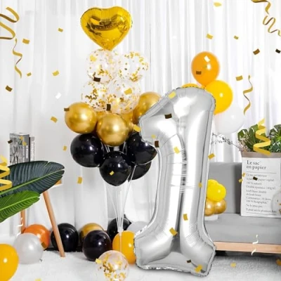 Abbildung von Geburtstag zahlen luftballon 1 jahre Silber Folienballon Kindergeburtstag deko Mädchen Junge jahr ballon 40&quot; 101cm Geburtstags fliegt mit Helium
