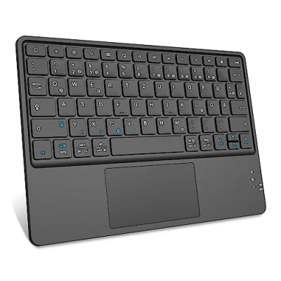 Abbildung von Fintie Kabellose Bluetooth Tastatur mit Touchpad, Deutsch Layout Tablet (für iPad, Samsung, Lenovo Tablets, iPhone, Smartphone, Android Tablets)