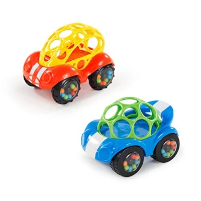 Abbildung von Bright Starts, Oball, Spielzeugauto mit Rassel, Motorikspielzeug für Babys und Kleinkinder ab 3 monaten, 1 Stück, Zufälliger Farbe blau oder rot