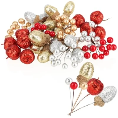 Abbildung von com four® Weihnachtsdekoration Zweige, Eicheln und Deko Äpfel zum Basteln weihnachtliche Streudeko Bastel Set Weihnachtspotpourri als Tischdeko (Deko Zweige Beerenmix)