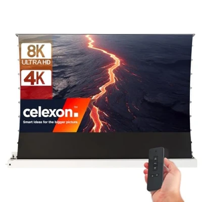 Abbildung von 100&quot; Zoll CLR UST Bodenscheren Aufroll Motor Hochkontrast Möbeleinbau Leinwand celexon HomeCinema Plus 16:9 221x124 cm weiß 8K 4K Full HD 3D elektrisch NUR für Ultrakurzdistanz Beamer!