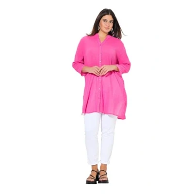 Abbildung von Ulla Popken LONG Montant COL EN V Hemdbluse, Damen, Größe: 42/44, Pink