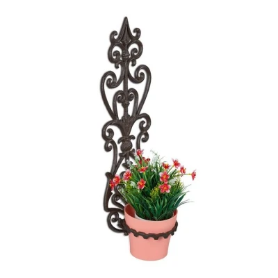 Abbildung von Relaxdays Blumenhalter, Blumentopf Wandhalterung, Ring Ø 14,5 cm, Gusseisen, HBT: 54 x 17 18 antikes Design, braun