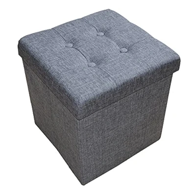 Abbildung von Style home Sitzhocker Sitzbank mit Stauraum, Faltbare Aufbewahrungsbox Sitztruhe Sitzwürfel Fußablage, aus Leinen, 38 * 38cm (Grau)