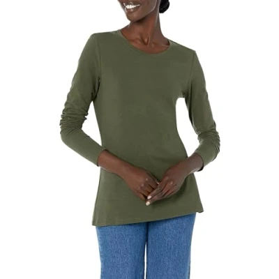 Abbildung von Amazon Essentials Damen Langärmeliges T Shirt mit Rundhalsausschnitt, Klassischer Schnitt (Erhältlich in Übergröße), Olivgrün, XXL