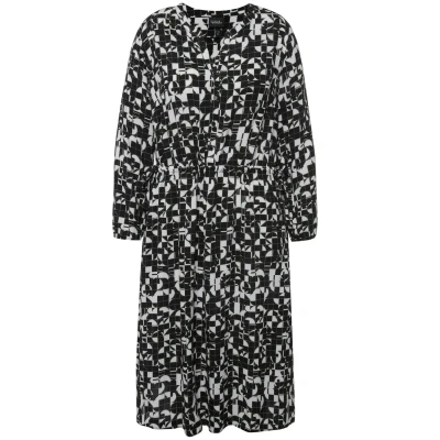 Abbildung von Ulla Popken Tunnelzugausschnitt Taschen Langarm Freizeitkleid, Damen, Größe: 54/56, Schwarz
