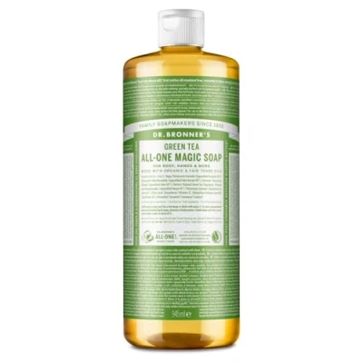 Abbildung von Dr. Bronners 18 IN 1 Naturseife Organic Flüssigseife Green Tea Grüner Tee Duschgel, Handseife, Shampoo und vieles mehr Mit Bio Ölen Fair Trade 945 ml