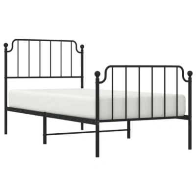 Abbildung von vidaXL Bettgestell, Bettrahmen mit Lattenrost Metallbeinen, Bett Gästebett Kopfteil Fußteil, Metallbett Einzelbett Schlafzimmerbett, Schwarz 90x200cm Metall
