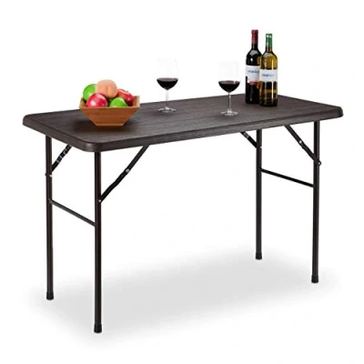 Abbildung von Relaxdays Gartentisch, Holzoptik, eckiger Klapptisch, Kunststoff, Metall, Balkontisch, HxBxT: 74 x 120 60 cm, braun