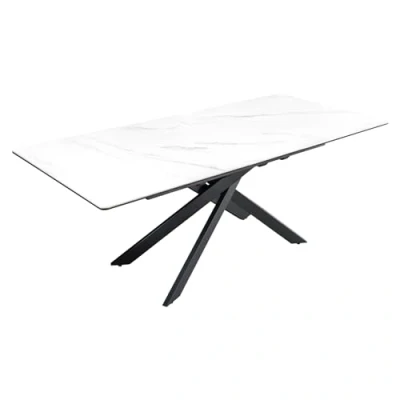 Abbildung von riess ambiente Esstisch ALPINE 160 200cm weiß / schwarz (Einzelartikel, 1 St), Keramik · ausziehbar Metall Gestell Marmor Design Industrial