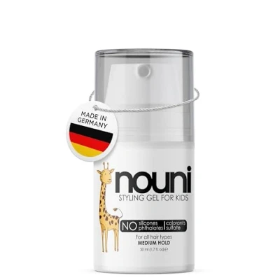 Abbildung von Haargel für Kinder ohne Parabene, Silikone, Sulfate, Farbstoffe vegan MADE IN GERMANY Styling Gel alle Haartypen Mädchen und Jungen nouni kids 50ml
