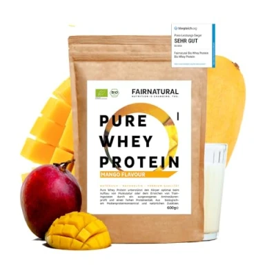 Abbildung von Bio WHEY Protein Pulver Mango ohne Chemie [Regional aus Deutschland] Hochwertige Eiweiß Shakes »100% NATÜRLICH« 600g Premium Molkenprotein Soja
