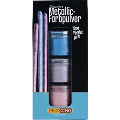 Abbildung von DECOCINO Metallic Farbpulver Pastell (3x2g) Blau, Flieder &amp; Pink Lebensmittelfarbe Puder Fondant taugliches Glitzer als Kuchen Deko Torten Deko!