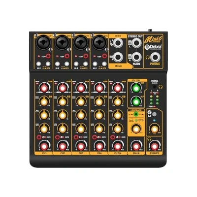 Abbildung von Mini6 Professioneller DJ Audio Mixer 6 Kanal Mischpult mit USB Schnittstelle, 48V Phantomspeisung &amp; Bluetooth Ideal für Streaming Live Auftritte