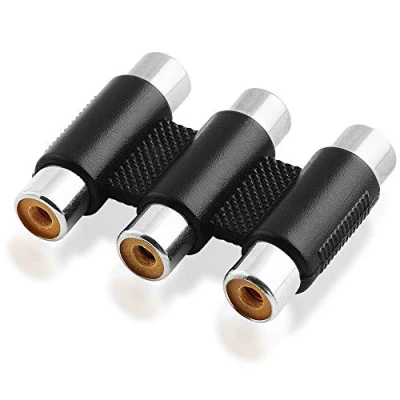 Abbildung von BestPlug RCA Audio Video Adapter Verbindungsstück, 3 Cinch Buchse Kupplung weiblich auf weiblich, Schwarz