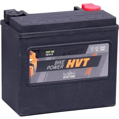 Abbildung von intAct HVT MOTORRADBATTERIE Batterie für Roller, Motorrad, Rasentraktor. Wartungsfreier &amp; auslaufsicherer Akku. 05, CB16 B, 65991 82B, 12V Batterie, 22 AH (c20), 300 A (EN) Maße: 176x101x156mm