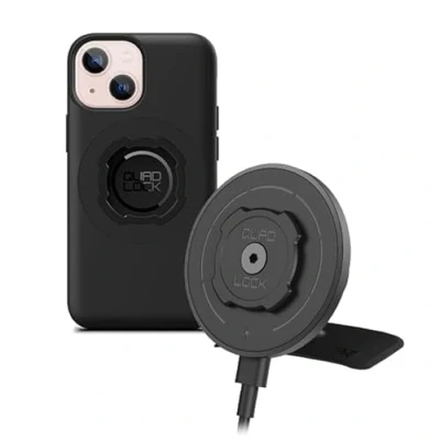 Abbildung von Quad Lock Klebehalterung fürs Armaturenbrett Handyhalterung Auto Kit mit MAG Wireless Charging Head (V2) und iPhone 13 Mini Hülle